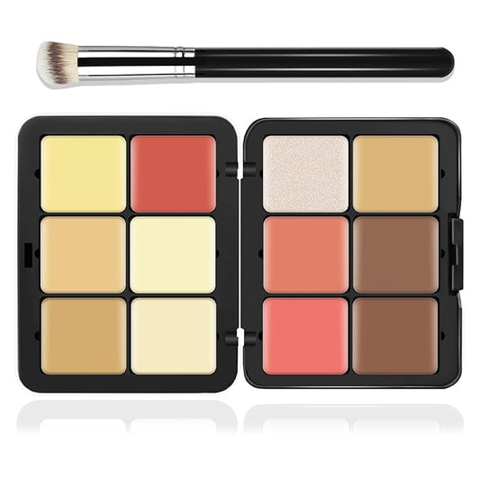 12 Colors Cream [Blush+Contour+Concealer+Highlighter] Makeup Palette for Cheeks - Multi-functional Makeup Palette with Brush, Natural Matte Long Wearing, Waterproof Face Makeup Palette (#05)-Velvo Beauty