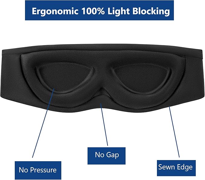 Alaska Bear Sleep Mask for Side Sleepers 2022 Headband Design, Cup-Shaped and Extra-Soft, 100 Blackout Eye Mask Shades Cover for Men and Women Home or Travel, Machine Washable, Black-Velvo Beauty