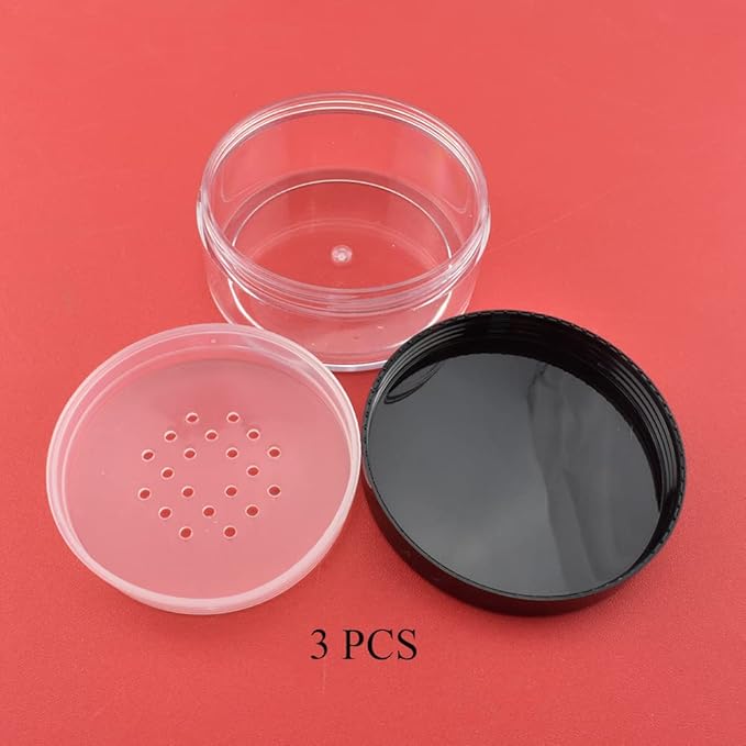 HAHIYO 3Pcs 30ml/1oz Plastic Empty Travel Compact Case Makeup Cosmetic Jar Refillable Powder Box No Leak Holder with Common Sifter and Black Screw Lid-Velvo Beauty