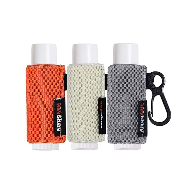 3PCS Lip Balm Holder Sleeves Keychain Chapstick Holder Lip Gloss Holder Keychain Chapstick Elastic Sleeves(Beige/Grey/Orange)-Velvo Beauty
