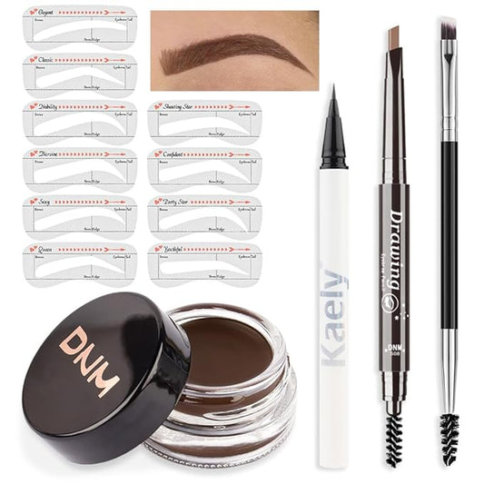 evpct Eyebrow Stencils Kit for Women Shaping, Eyebrow Shaper Makeup Kit, Eye Brow Stencil Shaper Tinting kits for Women, with Eyeliner, Eyebrows Pencil, Pomade, Brush and 10 Stencils, Kit-03 CHOCOLATE-Velvo Beauty