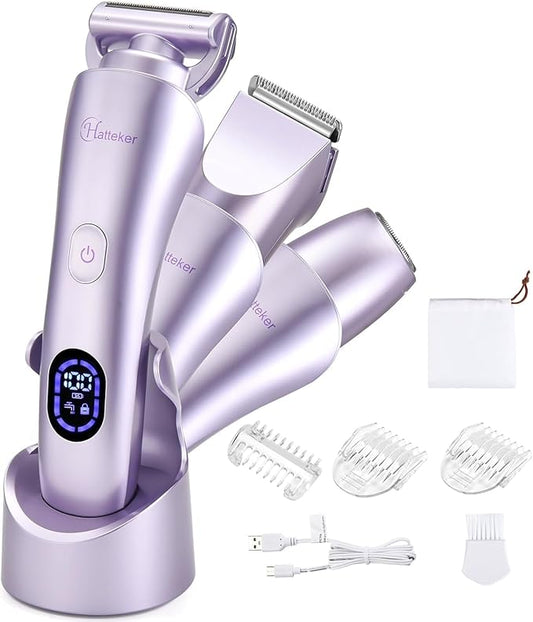Hatteker Women's Electric Shaver Bikini Trimmer Hair Trimmer for Women LED Display Electric Razor for Legs Bikini Underarm Public Hairs Led Display IPX7 Waterproof Gift for Women (Purple)-Velvo Beauty