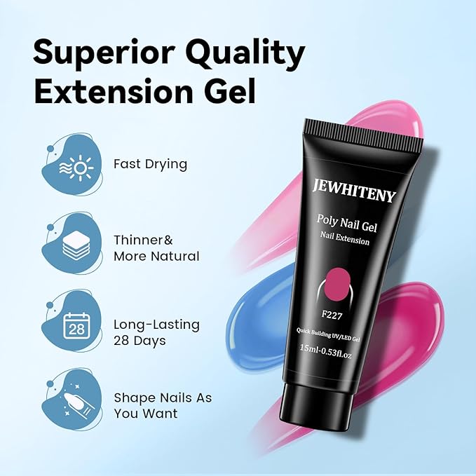 JEWHITENY 28 Colors Poly Nail Gel Set - 15ml Nude Pink Brown Black Grey Blue Yellow Tones for French Manicure DIY Nail Art Salon & Home Use Holiday Gift-Velvo Beauty