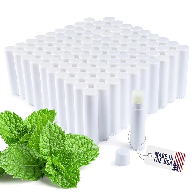 Lip Balm Bulk Unlabeled - Made in USA Bulk Chapstick - Natural Ingredients Vitamin E Shea Butter - Custom Chapstick Bulk For Party & Wedding Favors (100 Count, Peppermint)-Velvo Beauty