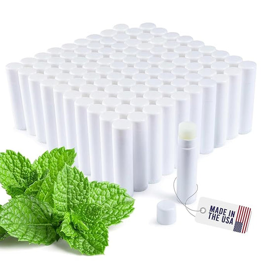Lip Balm Bulk Unlabeled - Made in USA Bulk Chapstick - Natural Ingredients Vitamin E Shea Butter - Custom Chapstick Bulk For Party & Wedding Favors (100 Count, Peppermint)-Velvo Beauty