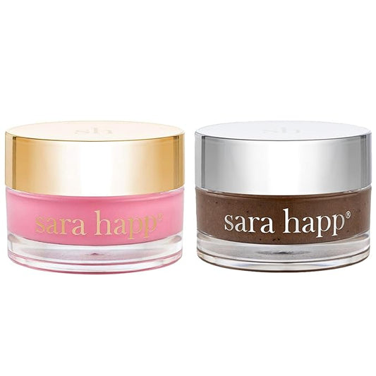 sara happ Sweet Clay Mask + Vanilla Bean Sugar Scrub Lip Duo, Exfoliating and Moisturizing Lip Treatments for Dry and Flaky Lips, Vegan (0.47 ounce and 0.5 ounce jars)-Velvo Beauty
