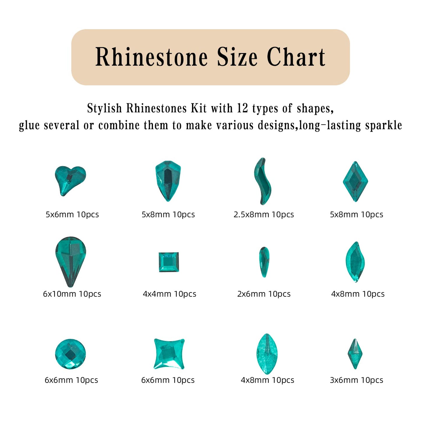 Flatback Crystal Rhinestones - 120 Pcs Multi Shapes Glass Nail Art Decorations for Acrylic Nails DIY Design-Velvo Beauty