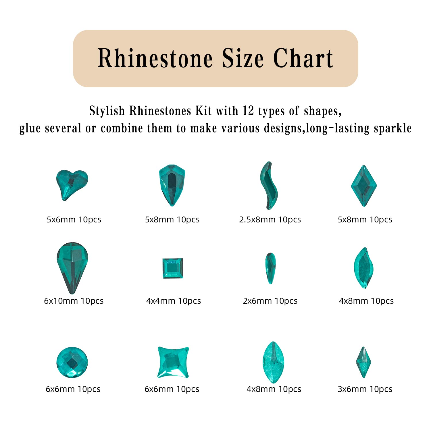 Flatback Crystal Rhinestones - 120 Pcs Multi Shapes Glass Nail Art Decorations for Acrylic Nails DIY Design-Velvo Beauty