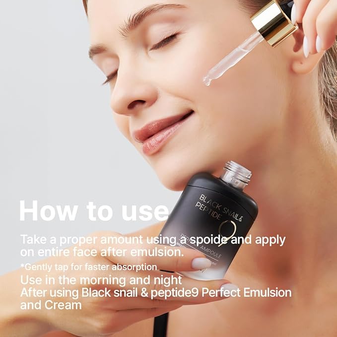 Farmstay Black Snail & Peptide9 Perfect Ampoule, Korean Snail Mucin Serum for Elastic & Glow Skin, Boosting Radiance & Repairing Skin Barrier Serum, for Women & Men, Korean Skin Care, 1.18 Fl. Oz.-Velvo Beauty