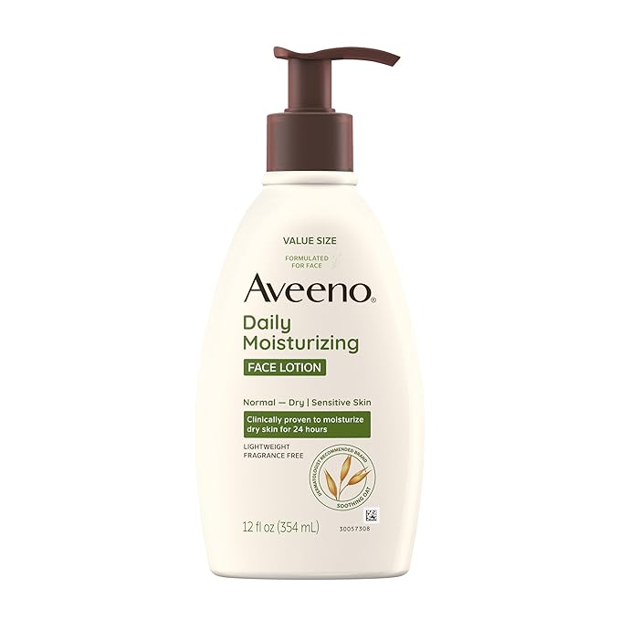 Aveeno Daily Moisturizing Face Lotion with Soothing Prebiotic Oat, Gentle Lotion Nourishes Normal to Dry Skin With Moisture, Sensitive Skin, Fragrance-Free, 12 fl. oz-Velvo Beauty