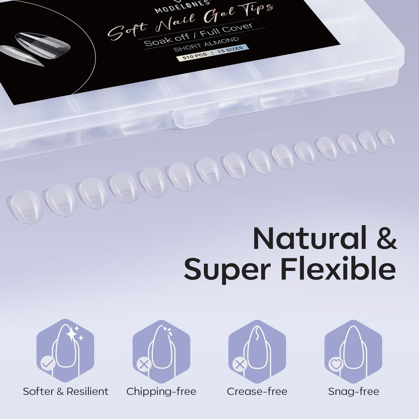 Modelones Short Almond Fake Nail Tips - 510Pcs Gel Tips Pre-shaped Half Matte Full Cover Clear Acrylic Gel Kit False Press on Nails for Extension DIY Salon 15Sizes-Velvo Beauty