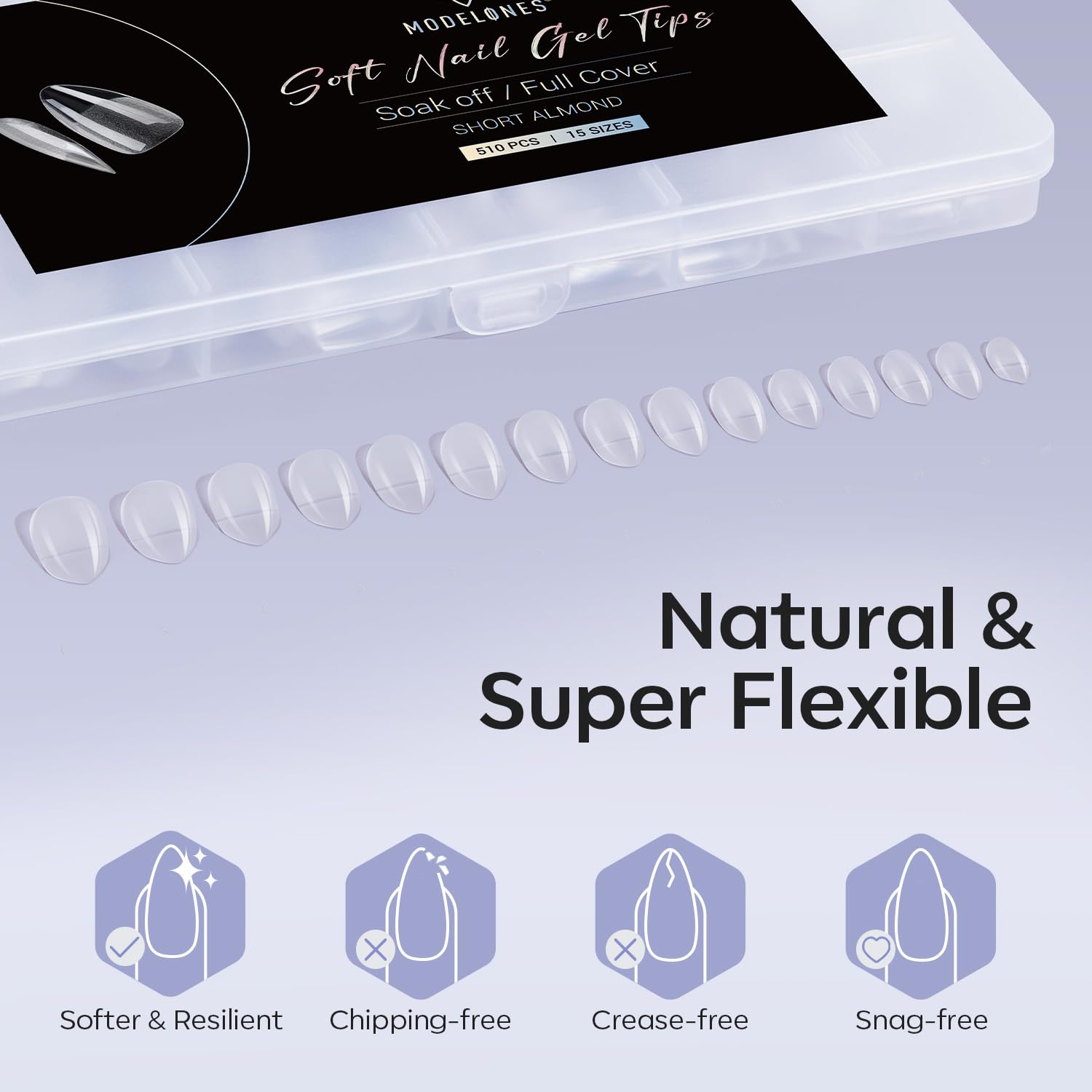 Modelones Short Almond Fake Nail Tips - 510Pcs Gel Tips Pre-shaped Half Matte Full Cover Clear Acrylic Gel Kit False Press on Nails for Extension DIY Salon 15Sizes-Velvo Beauty