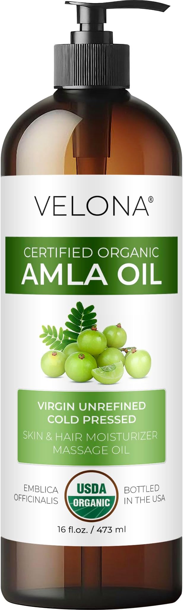 velona Amla Oil USDA Certified Organic - 16 Fl Oz | 100% Pure and Natural Carrier Oil | Extra Virgin, Unrefined, Cold Pressed-Velvo Beauty