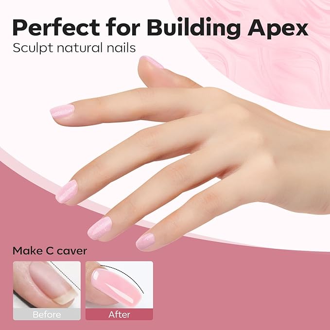 modelones Builder Nail Gel, 8-in-One Nude Pink Glitter Builder, Rainbow Iridescent Shimmer Nail Gel Polish, Jelly Pink Sparkle LED Lamp Cured Hard Rubber Color Base for Home DIY Salon Girls-Velvo Beauty