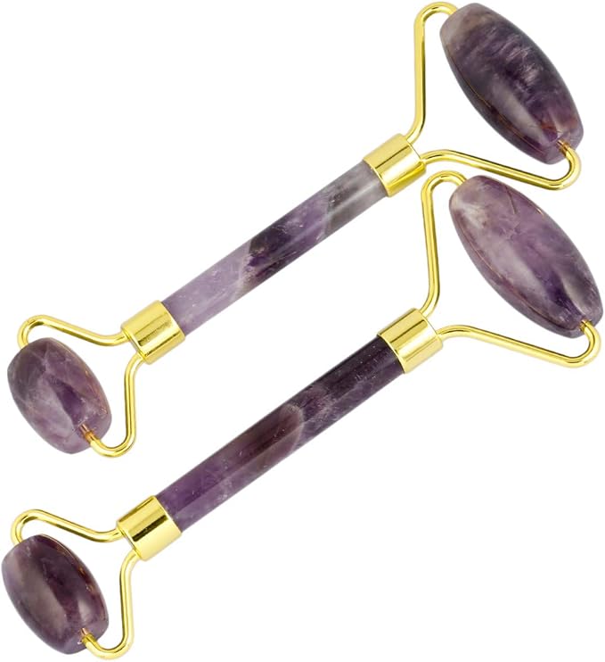 mookaitedecor Amethyst Stone Roller for Face Massage Neck, Anti-Aging Facial Massager with Double Rollers-Velvo Beauty