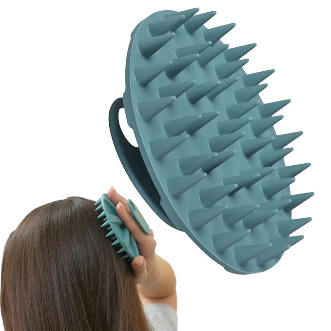 INNERNEED Scalp Massager Shampoo Brush, Wet & Dry Manual Scalp Care Head Scrubber Hair Washing, Soft Silicone Bristles, for Hair Growth, Dandruff Removal (Dark Green)-Velvo Beauty