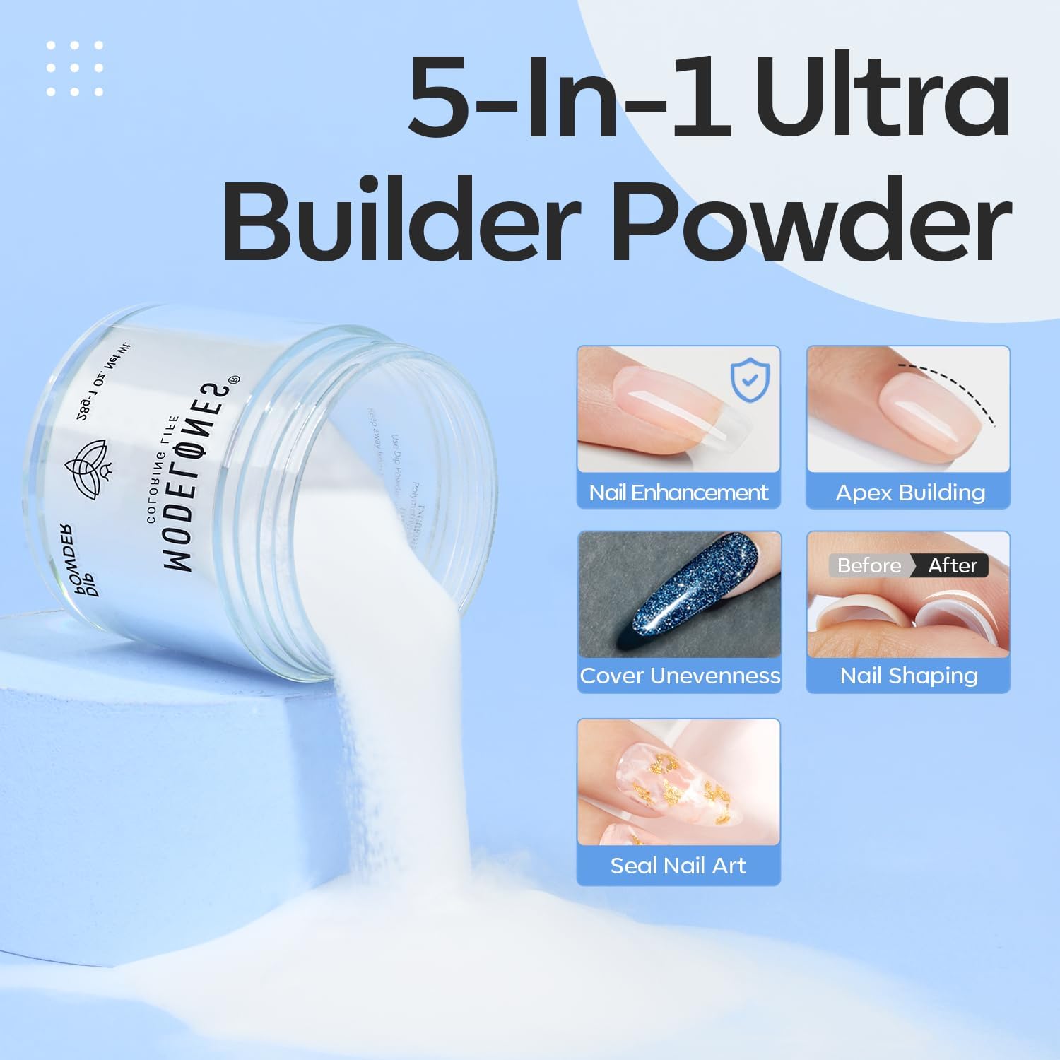 Modelones Dip Powder Clear Color - Long-Lasting Nail Dipping Powder Kit - DIY French Nail Art at Home - No Lamp Required-Velvo Beauty
