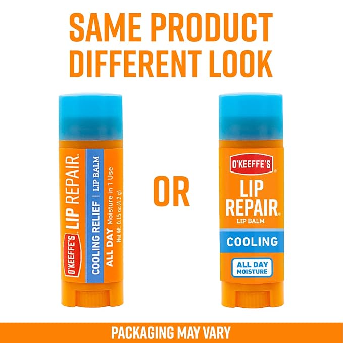 O'Keeffe's Cooling Relief Lip Repair Lip Balm for Dry, Cracked Lips, Stick, (Pack of 3)-Velvo Beauty