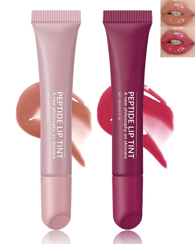 Tinted Lip Balm-2Pcs Rose-Gray Raspberry Peptide Hydrating Lip Tint Moisturizer, Jelly Glossier Lip Treatment Balm, Non-Stick Glow Reviver Lip Care Oil Lip Gloss, Thanksgiving Makeup for Women-02+04-Velvo Beauty