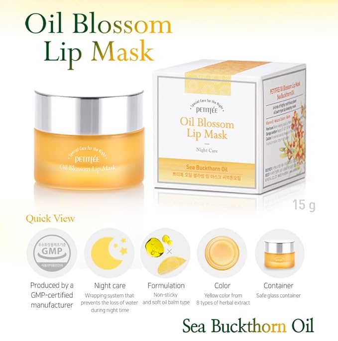 PETITFEE Sleeping Lip Mask Sea Buckthorn Oil 0.53 Oz. | Day & Night Lip Balm, Overnight Lip Mask, Lip Treatment for Dry & Crack Lips, Deep Moisturizing with Vitamin E, Shea Butter, 6 Phyto Oil Complex-Velvo Beauty