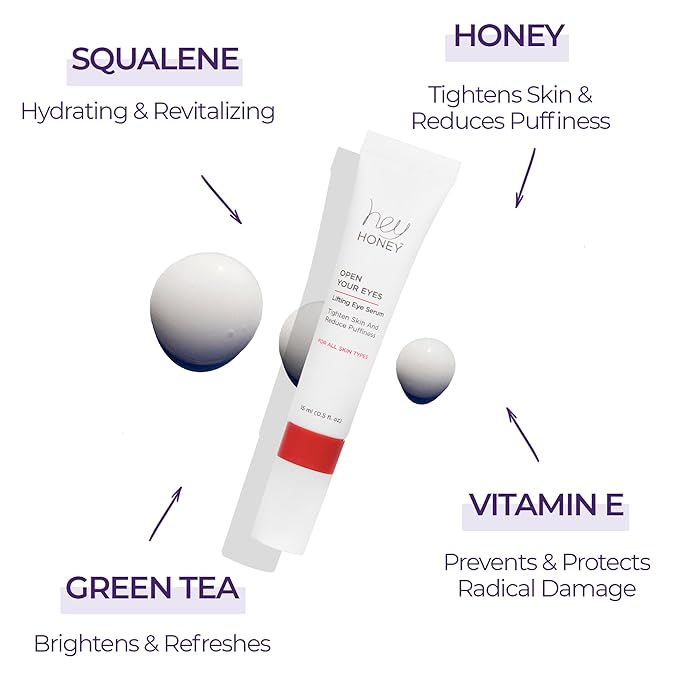 Hey Honey Open Your Eyes Lifting Eye Serum | Under Eye Cream for Dark Circles & Puffiness | Around The Eyes Hydration | Suitable For Sensitive Aging Skin | Delivers A Bright Rested look | 0.5 oz.-Velvo Beauty