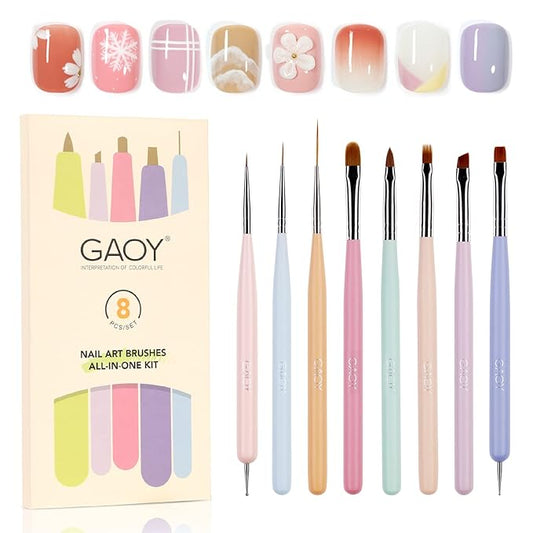 GAOY 8 Pcs Nail Brushes for Nail Art, Nail Design Tools for Nail Detail Painting, French Liner and Dotting Pens for Nail DIY-Velvo Beauty