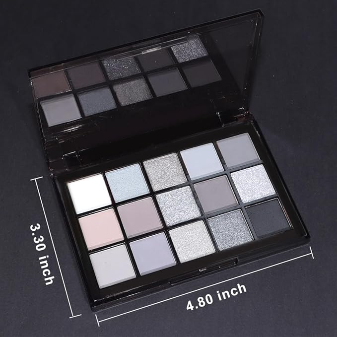 15 Colors Black Gray Silver Matte Shimmer Eyeshadow Palette for Eye Makeup,High Pigmented Brown White Eye Shadow Primers Powder Palet de sombras de ojos-Velvo Beauty