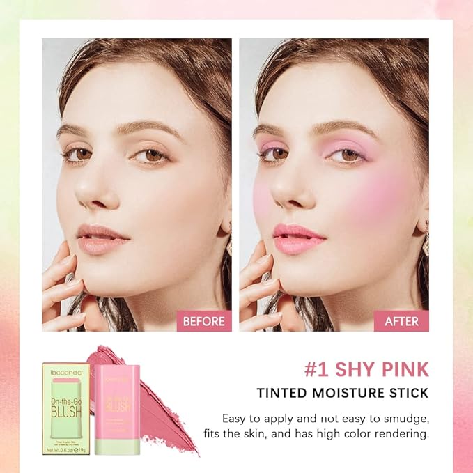 Blush Stick Waterproof Matte Finish Long Lasting Pink Red Cheek Lip Make-up Multi Lip Tint Stick Highlighter High Pigment Rouge Blush for Women Lady Daily Lip Cheek Makeup (1#shy pink)-Velvo Beauty