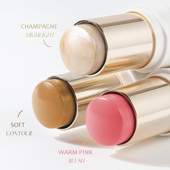 Trio Contour Sticks Set, Highlighter Stick & Bronzer Stick & Blush stick for Cheek+Lip,Highlight and Contour to Create a Natural Dewy Makeup Look for Fair | Set of 45g/1.6fl.oz-Velvo Beauty