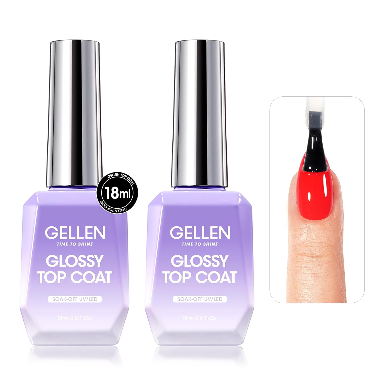 GELLEN 2 Pcs No Wipe Gel Top Coat Set, 18 ml Glossy Top Coat Gel Nail Polish, High Shiny Soak Off UV Lamp Clear Nail Polish, Home Salon Manicure Set-Velvo Beauty