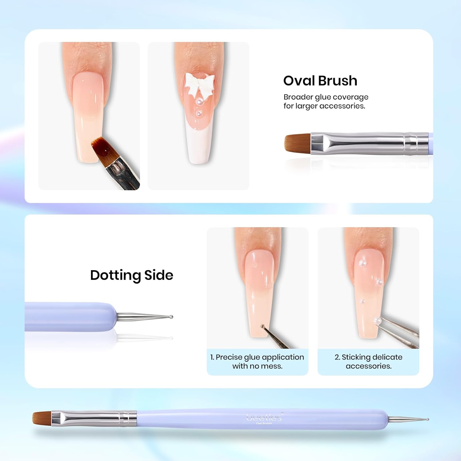 Beetles 3D Nail Art Brushes, Dual-ended Silicone Manicure Tool, Gold Chrome Nail Powder, 15mm Liner Brush, Dotting Tool with Flowers Bowknot Mold, Pearls, for 3D Manicure Design Carving Drawing Effect-Velvo Beauty