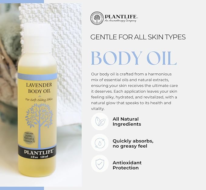 Plantlife Lavender Body Oil - Moisturizing Natural Body Oil for All Skin Types - Nourishing Dry Skin and Making It Feel Soft and Silky for Women & Men - Bath, Body & Massage Oil - 4oz-Velvo Beauty