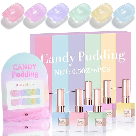 Double Rhythm 6 Pcs 15 ML Gel Polish Set Same Color Same Bottle Soak Off Gel Polish Kit Nail Art Manicure Salon DIY at Home for Women (Jelly Pink Purple Green Yellow Blue-T6-22)-Velvo Beauty