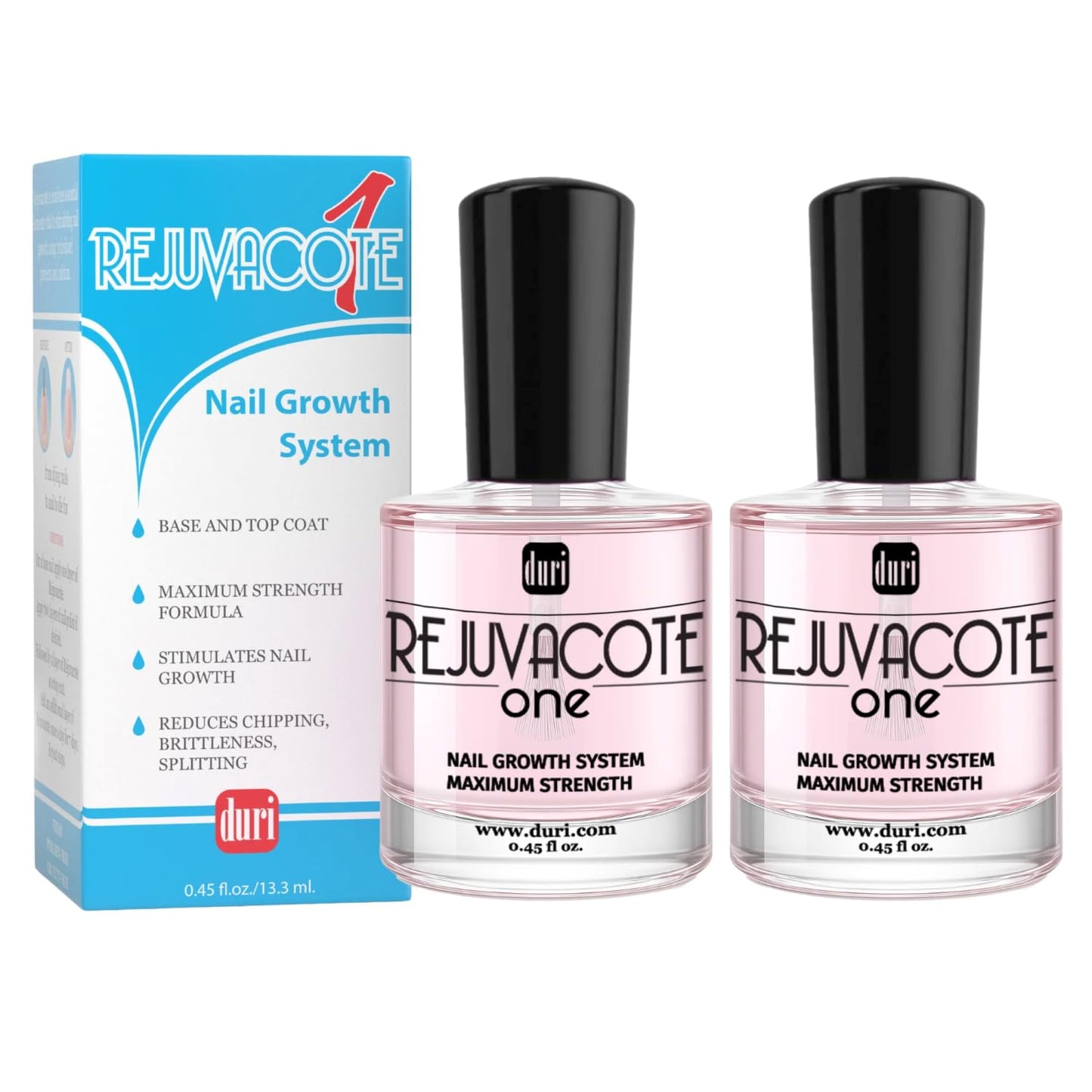 duri Rejuvacote 1 Nail Growth System - Original Maximum Strength Formula - Nail Strengthener and Nail Growth - Base and Top Coat - Pack of 2-0.45 fl. oz.-Velvo Beauty