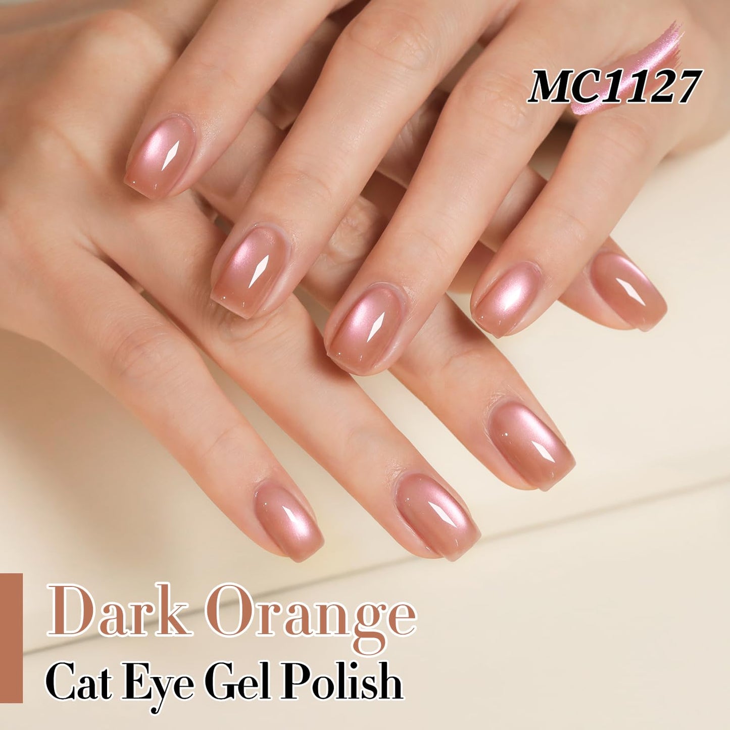 Double Rhythm 15ML Ice Glass Cat Eye Gel Polish with Magnet Holographic Glitter Shimmer Translucent Sheer Color Salon Soak Off Magnetic Nail at Home (Dark Orange-MC1127)-Velvo Beauty