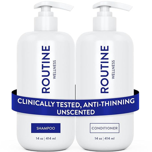 Routine Wellness Anti-Thinning Shampoo and Conditioner Set for Thinning Hair - Biotin DHT Blocker Women & Men - Color Safe Shampoo for Hair Loss & Healthier Hair - Unscented (Pack of 2)-Velvo Beauty
