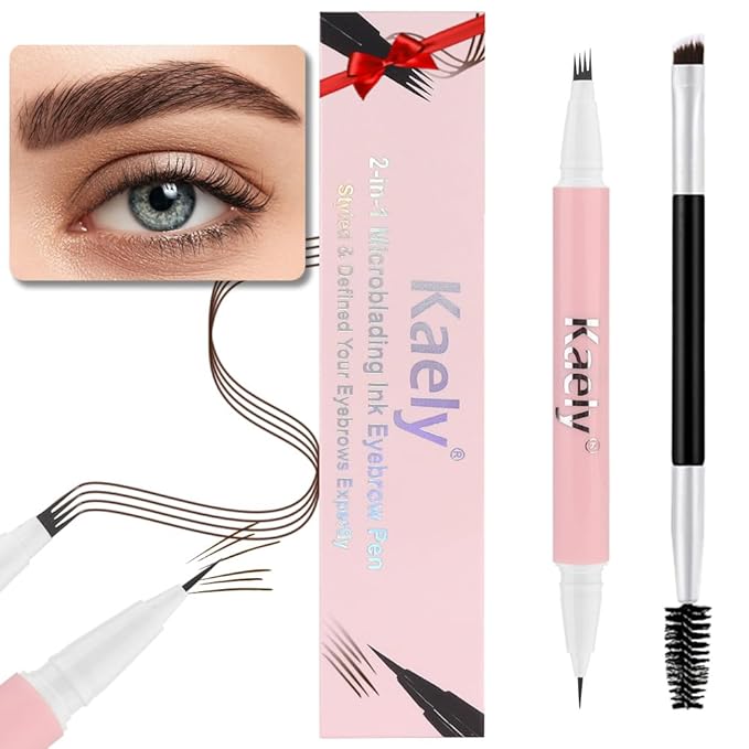 evpct 1Pcs Dark Brown Magic Microblading Dual-Ended Eyebrow Contouring Pen Brow Pencil, with 4 Brush Micro-Fork-Tips Applicator and Precise Brush-Tip, Hair Like Strokes, Dual-ended Eyebrow Brush-Velvo Beauty
