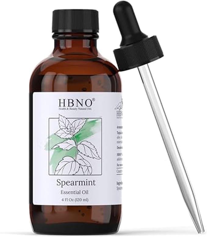 HBNO Spearmint Essential Oil - Huge 4 oz (120ml) Value Size - Natural Spearmint Oil - Perfect for Cleaning, Aromatherapy, DIY, Soap & Diffuser -Velvo Beauty