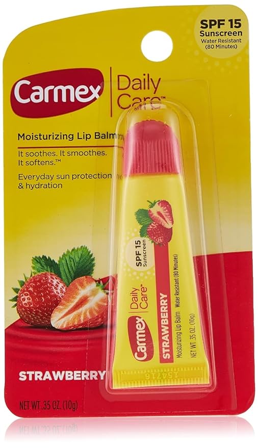 Carmex Daily Care Lip Balm Strawberry SPF 15 0.35 oz (Tube in Blister Pack)-Velvo Beauty