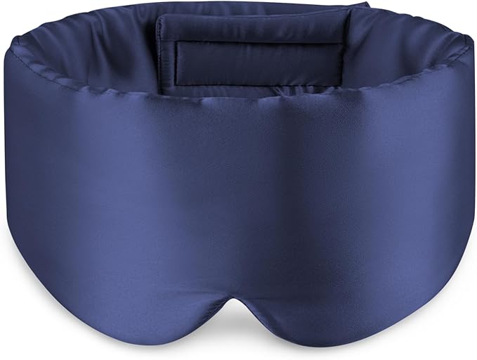 Zenssia 100% Mulberry Silk Sleep Mask Eye Mask for Man and Woman with Adjustable Headband, Full Size Large Sleep Mask & Blindfold for Total Blackout for All Night Sleep, Travel & Nap-Dark Blue-Velvo Beauty