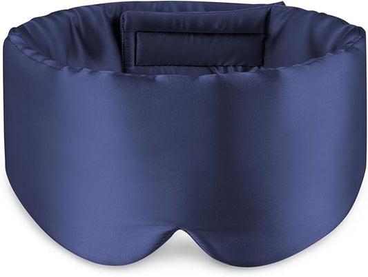 Zenssia 100% Mulberry Silk Sleep Mask Eye Mask for Man and Woman with Adjustable Headband, Full Size Large Sleep Mask & Blindfold for Total Blackout for All Night Sleep, Travel & Nap-Dark Blue-Velvo Beauty