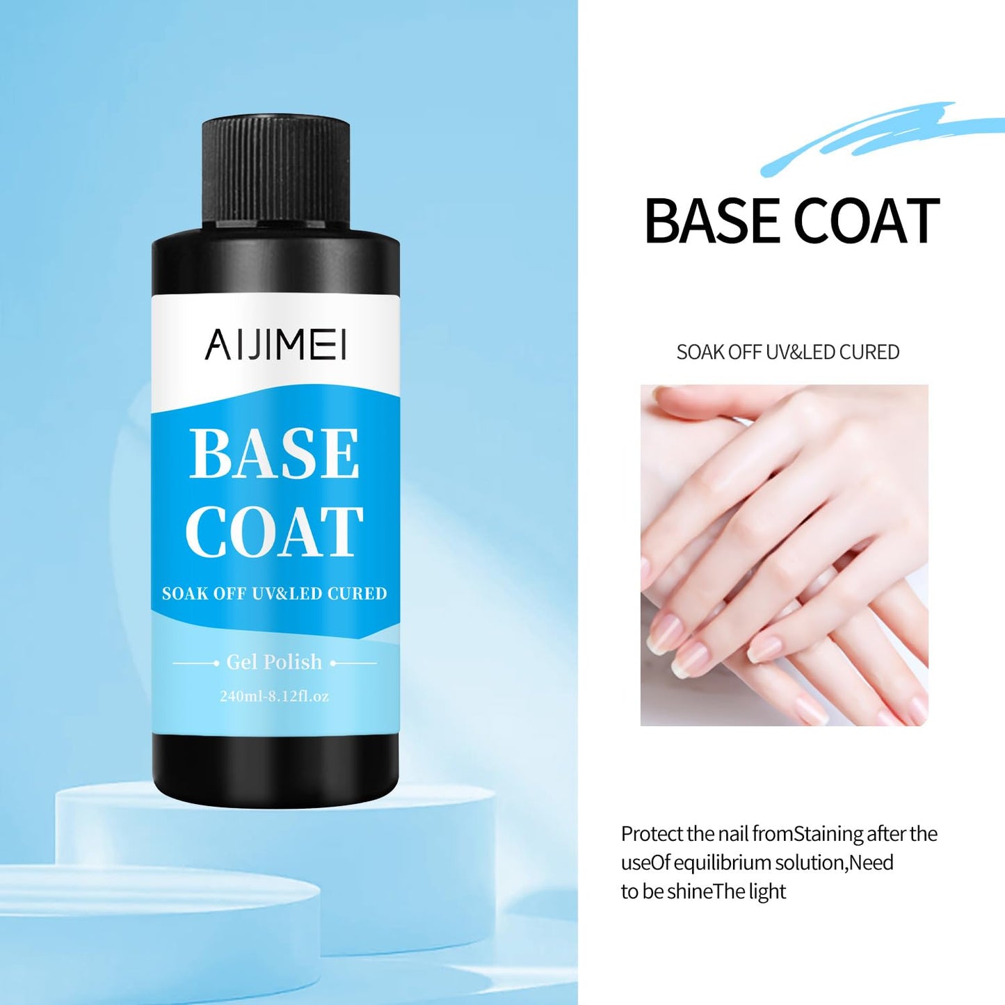 AIJIMEI 240ml Base Coat Quick Dry Gel BaseCoat for Nails Gel Nail Polish Base Coat for Home DIY LongLasting 8 Fl Oz-Velvo Beauty
