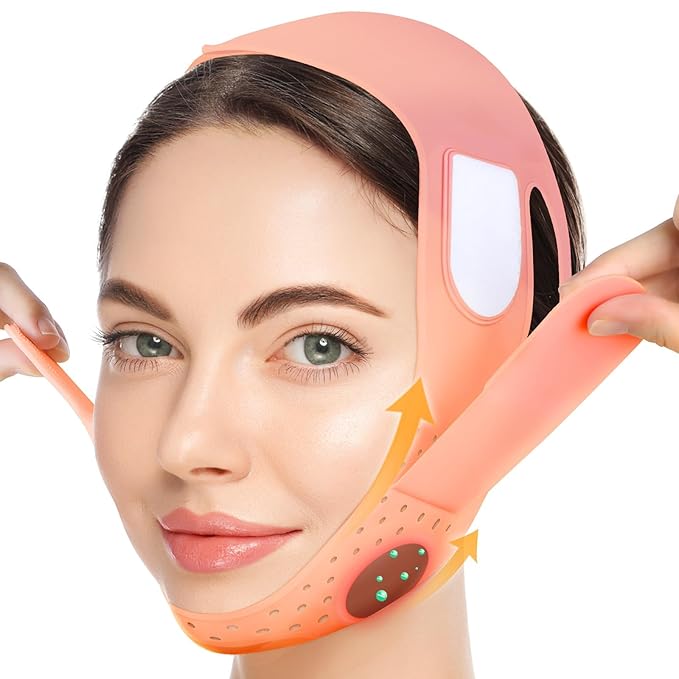 JUSRON V-Line Mask Chin Up Mask Face Strap, Soft Silicone Chin Strap V Shaped Face Mask, Jaw Exerciser 23-27 Inches (Fluorescent Pink)-Velvo Beauty