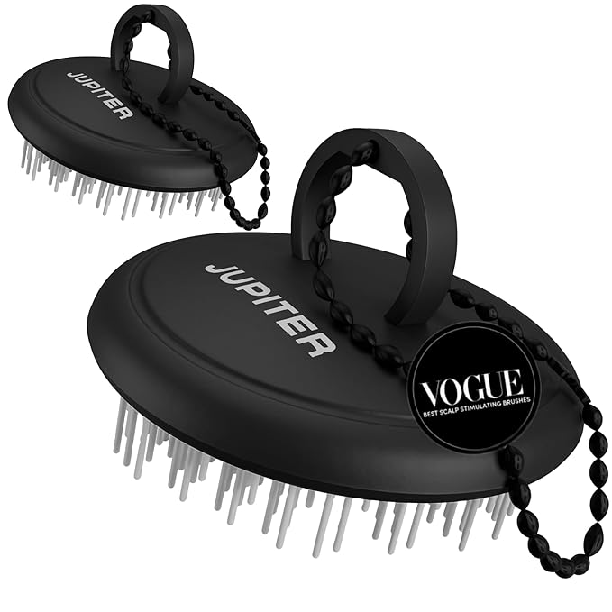 Jupiter Exfoliator Brush For Removing Dandruff & Build-Up - Detangling Scrubber For Wet or Dry Hair - Supports Circulation & Growth - For All Hair Types - Black, 2 Pack-Velvo Beauty