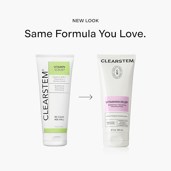 CLEARSTEM - VITAMINSCRUB - Antioxidant-Infused Scrub Cleanser - Exfoliating Face Wash + Body Scrub - Vitamin C, Hemp, Bamboo - Skin Care Products - Gluten Free, Cruelty Free - 6 fl oz / 177ml-Velvo Beauty