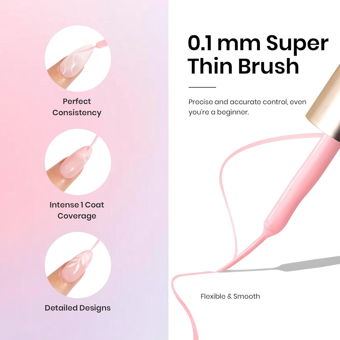 Beetles Pearl Pink Gel Liner Nail Polish,Soak Off Uv Led Pearl Gel Nail Polish Drawing Valentine Gel Polish Cotton Candy Pearlescent Swirl Gel Art Paint with Dotting Pen and Nail Charms-Velvo Beauty