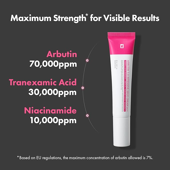 Arbutin 7% Intensive Spot Cream with 70,000ppm Arbutin, 3% Tranexamic Acid, 1% Niacinamide, Glutathione, Dark Spots, freckle, Blemishes, Anti-pigmentation, Korean Skin Care, 20ml, 0.67 fl.oz-Velvo Beauty