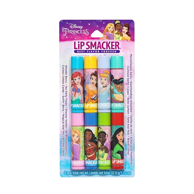 Lip Smacker Disney Princess Flavored Lip Balm Party Pack 8 Count, Clear, For Kids-Velvo Beauty