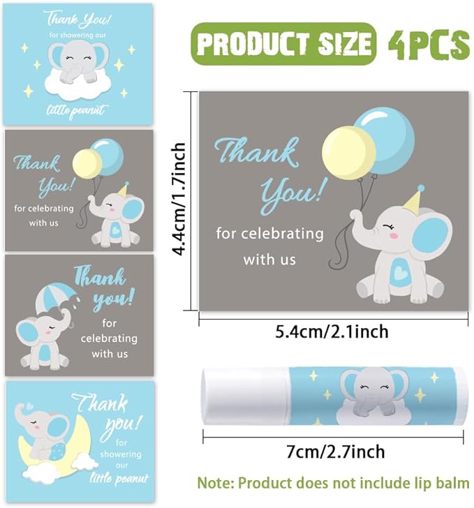 OLYCRAFT 100Pcs 4 Styles Elephant Lip Balm Labels Stickers 2.1x1.7 inch Self-Adhesive Favor Lip Balms Elephant Stickers with Thank You Words for Lipstick Wrapping Decorations Birthday Party Supplies-Velvo Beauty