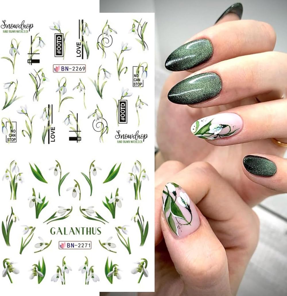 Flowers Nail Art Stickers Decals Tulip Floral Leaf Watercolor Nail Art Decals Transfer Foils for Nails Supply Butterfly Flowers Designs Nail Tattoo Sliders for Women DIY Manicure Nail Decoration 12PCS-Velvo Beauty